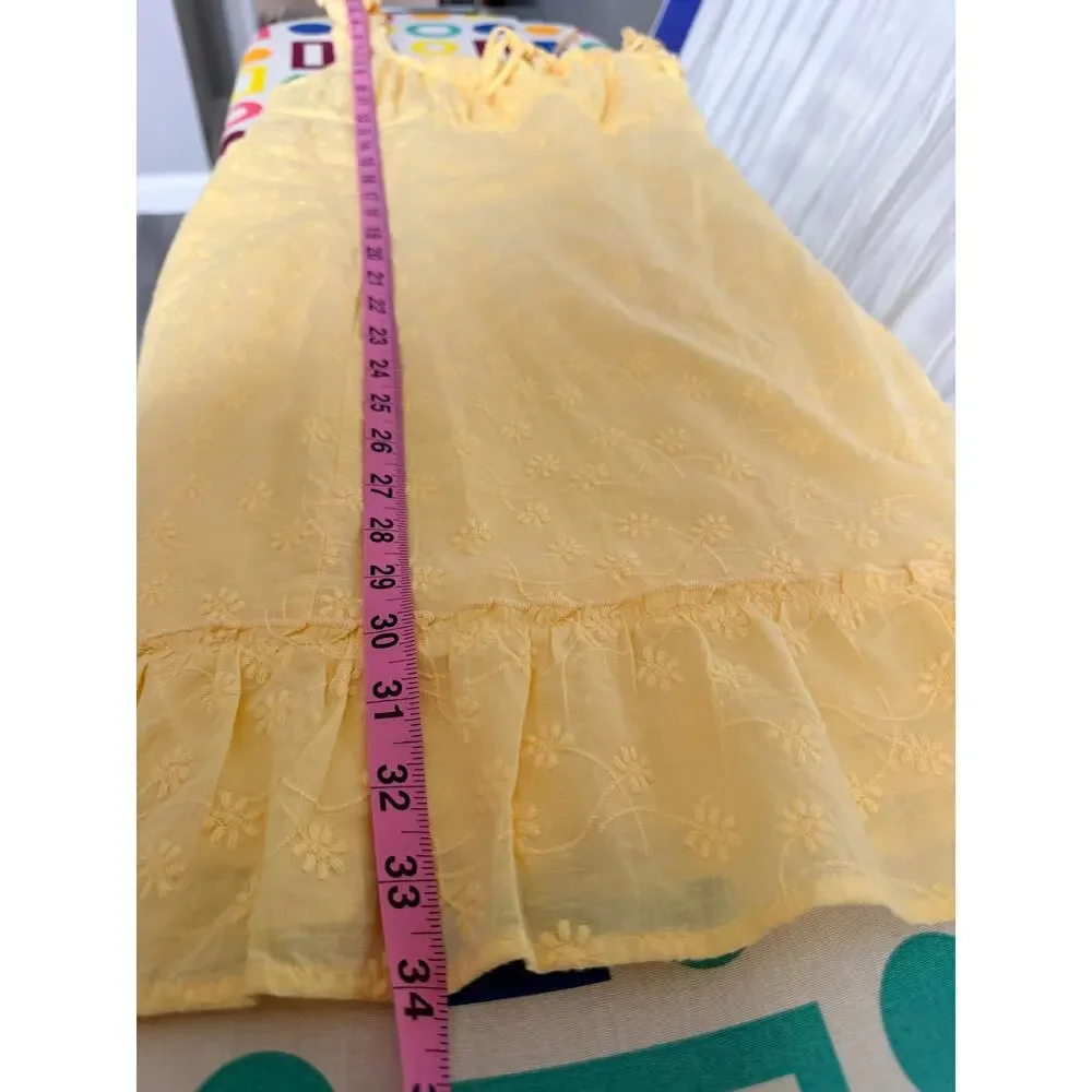 Aeropostale Yellow Cotton Eyelet Milkmaid Dress Size L Smocked Back Ruffle Hem